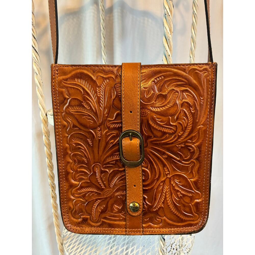 Patricia Nash Bag Brown Leather Floral Burnished Tooled Venezia Crossbody - Picture 3 of 15